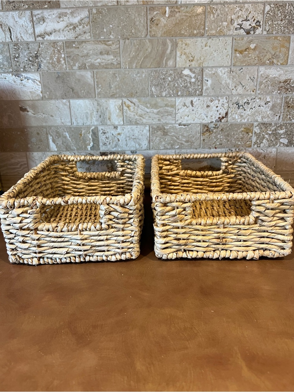 Natural Woven Seagrass Storage Basket - Set of 2; Good condition